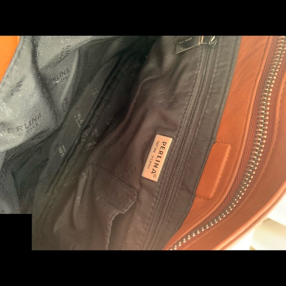 PERLINA New York Brown Leather Shoulder Hobo Tote Bag - Picture 8 of 13